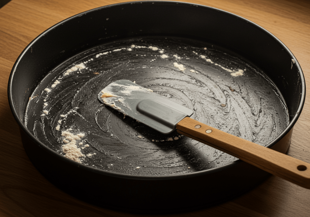 Forma untada e enfarinhada pronta para receber a massa do Bolo beija-flor.
