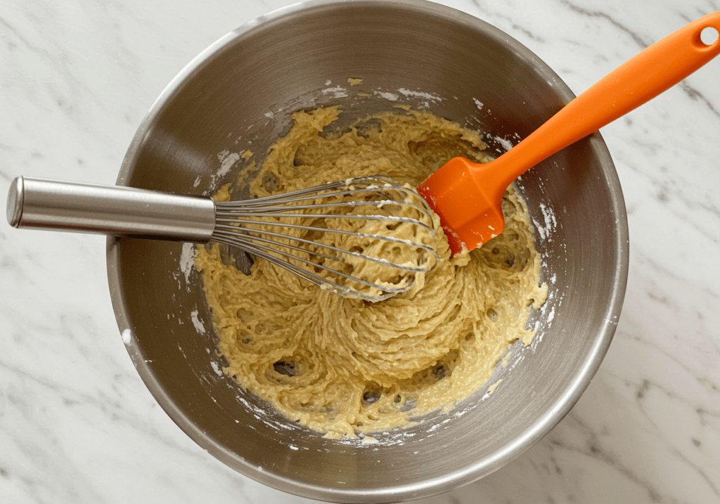 Misturando os ingredientes do bolo fofinho de maçã com mel e pimenta.
