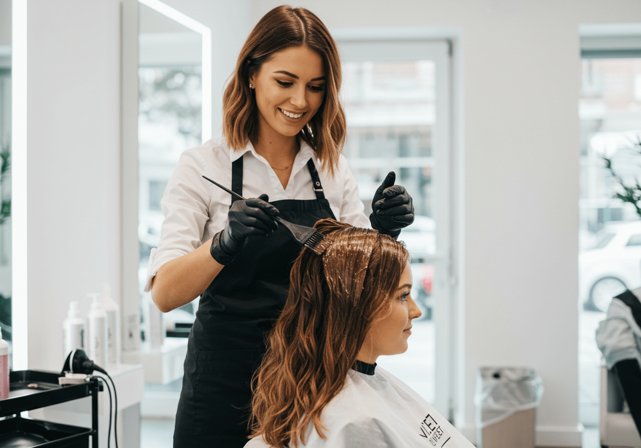 Applying chocolate hair dye to hair for a stunning castanho cabelo transformation.