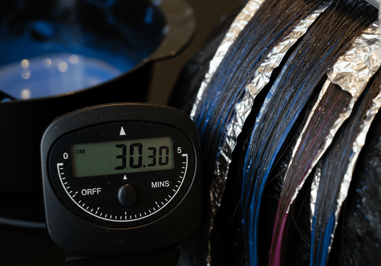 Timer indicating waiting time for chocolate hair dye to process for castanho cabelo.