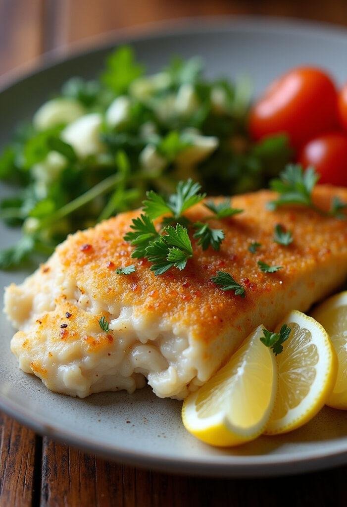 Porção deliciosa de Bacalhau Espiritual Reconfortante, perfeita para uma refeição reconfortante.