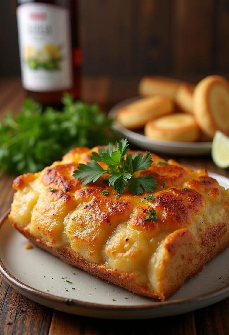 Bacalhau com Natas Cremoso assado, servido em uma mesa rústica, ideal para refeições especiais.