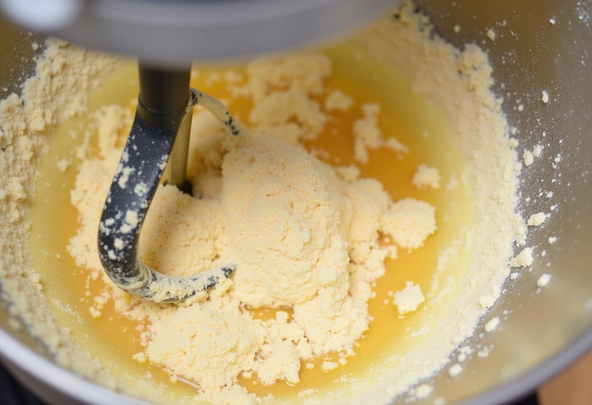 Mixing wet and dry ingredients for Bolinhos de farelo de aveia e melado.