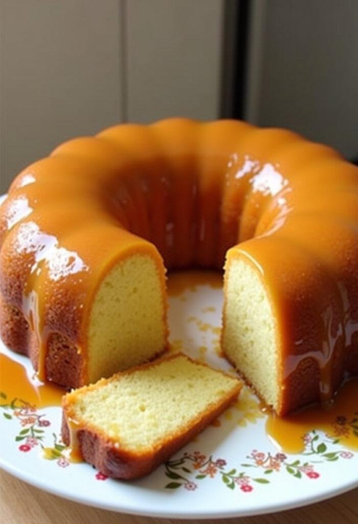 Bolo de Ananás Caramelizado Doce finalizado, perfeito para ser servido em qualquer ocasião.