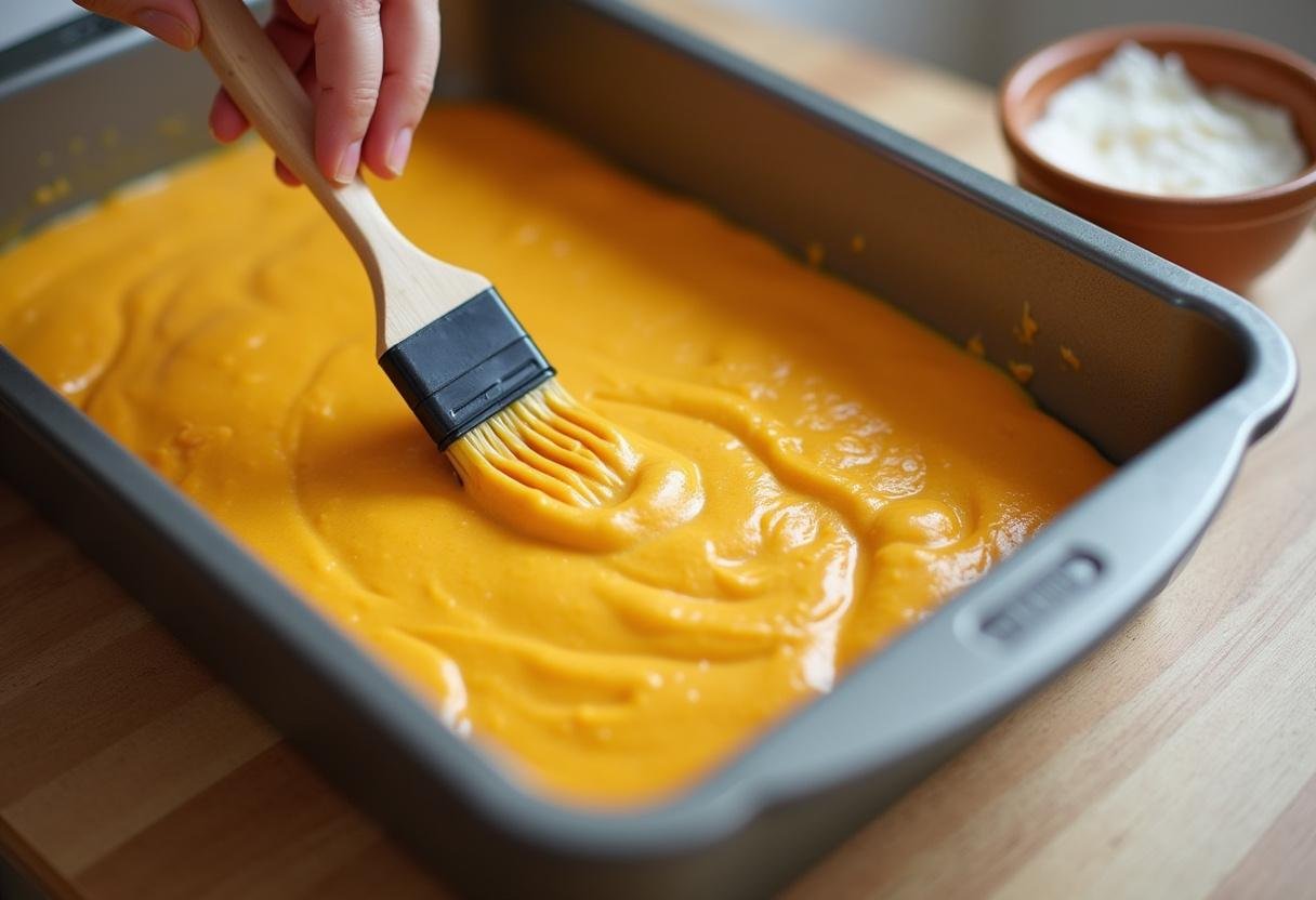 Forma untada com manteiga para assar o bolo de abóbora.