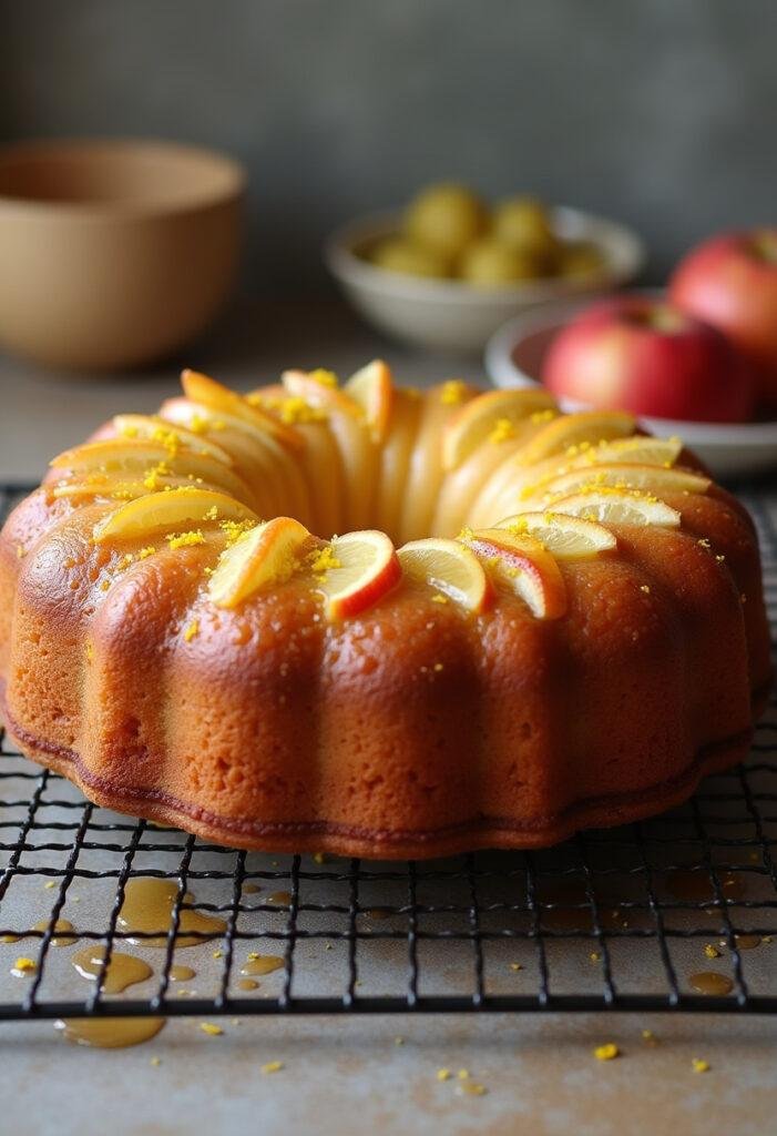Bolo fofinho de maçã com raspas de limão - Mel e Pimenta, saindo do forno.