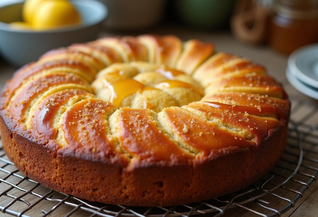 Bolo fofinho de maçã com raspas de limão - Mel e Pimenta, saindo do forno.