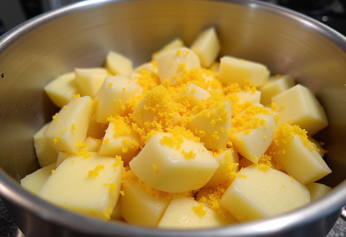 Mistura de maçãs raladas, raspas de limão e mel para o bolo fofinho.