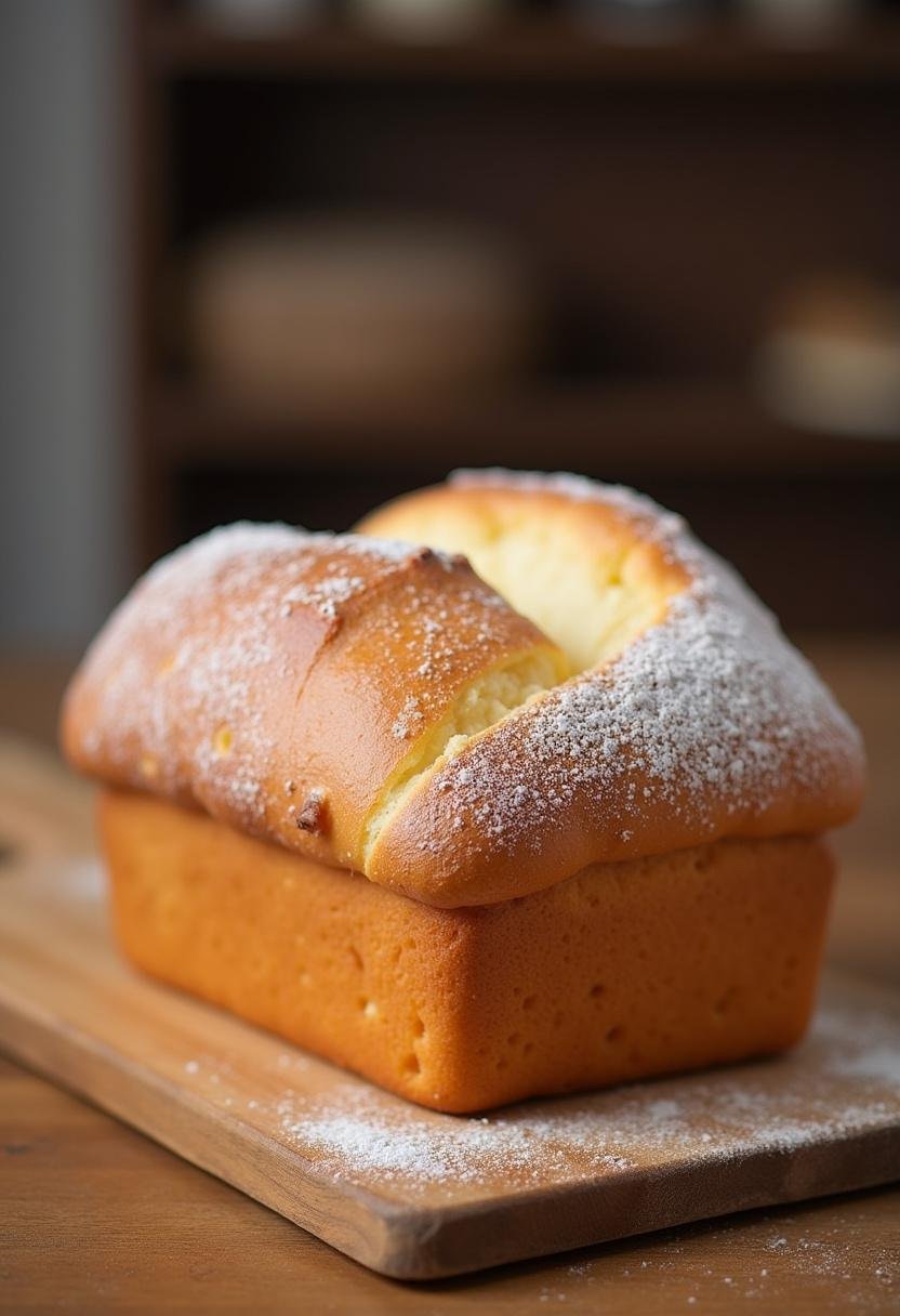 Brioche de iogurte fresquinho e fofinho, pronto para ser servido.