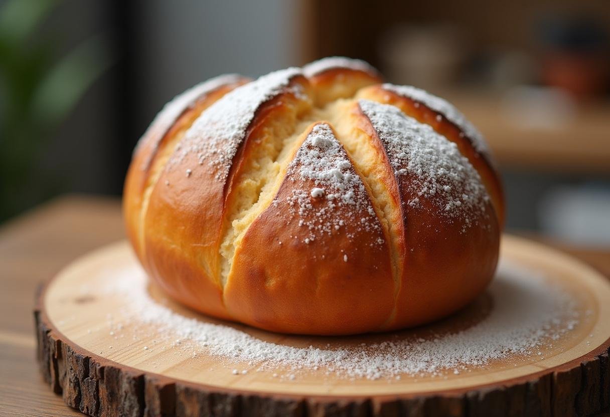 Brioche de iogurte fresquinho e fofinho, pronto para ser servido.