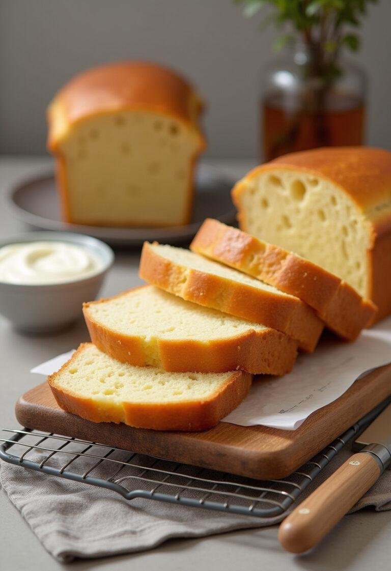 Sliced brioche de iogurte, showcasing its fluffy texture and golden color, perfect for serving.