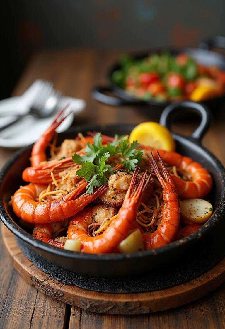 Finished cataplana de marisco aromatic, a flavorful seafood dish ready for enjoyment.