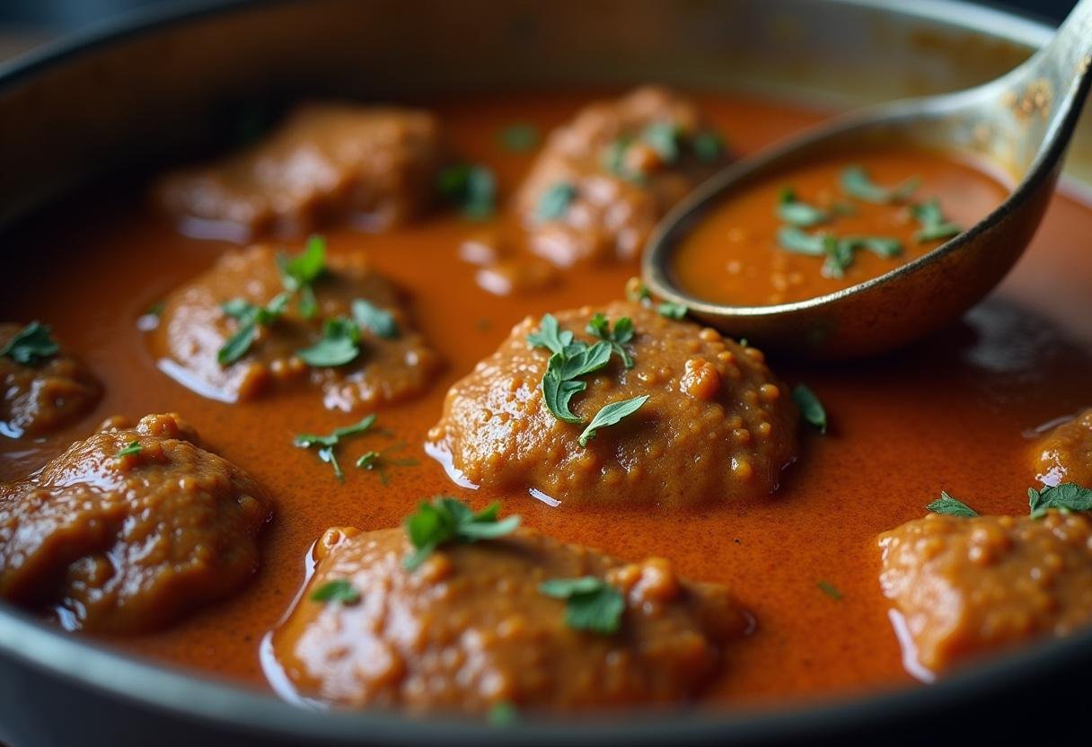 Mexendo a panela de Chanfana de Cabra Intensa a ferver para misturar os sabores.