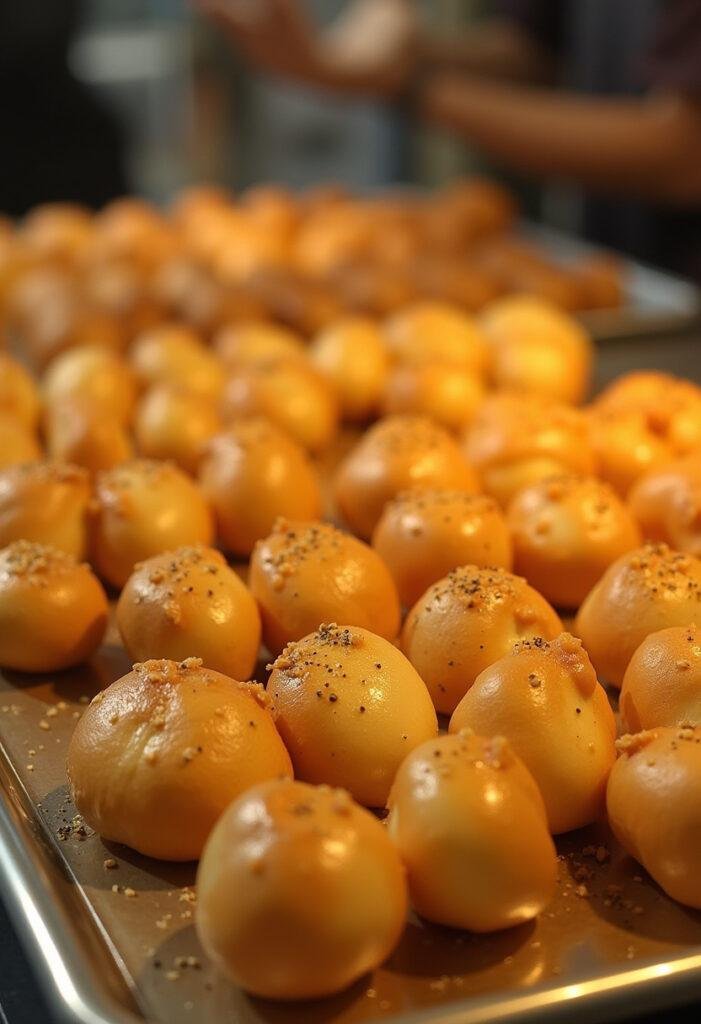 Bisnaguinhas caseiras quentes com mel e pimenta, perfeitas para o café da manhã.