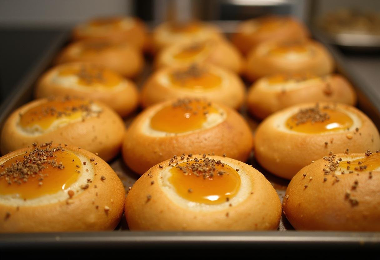 Bisnaguinhas caseiras quentes com mel e pimenta, perfeitas para o café da manhã.