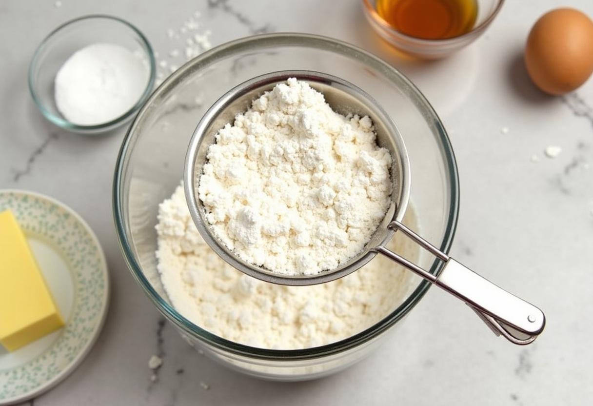 Massa de empada sendo preparada com farinha, sal e manteiga para empadas de galinha caseiras.