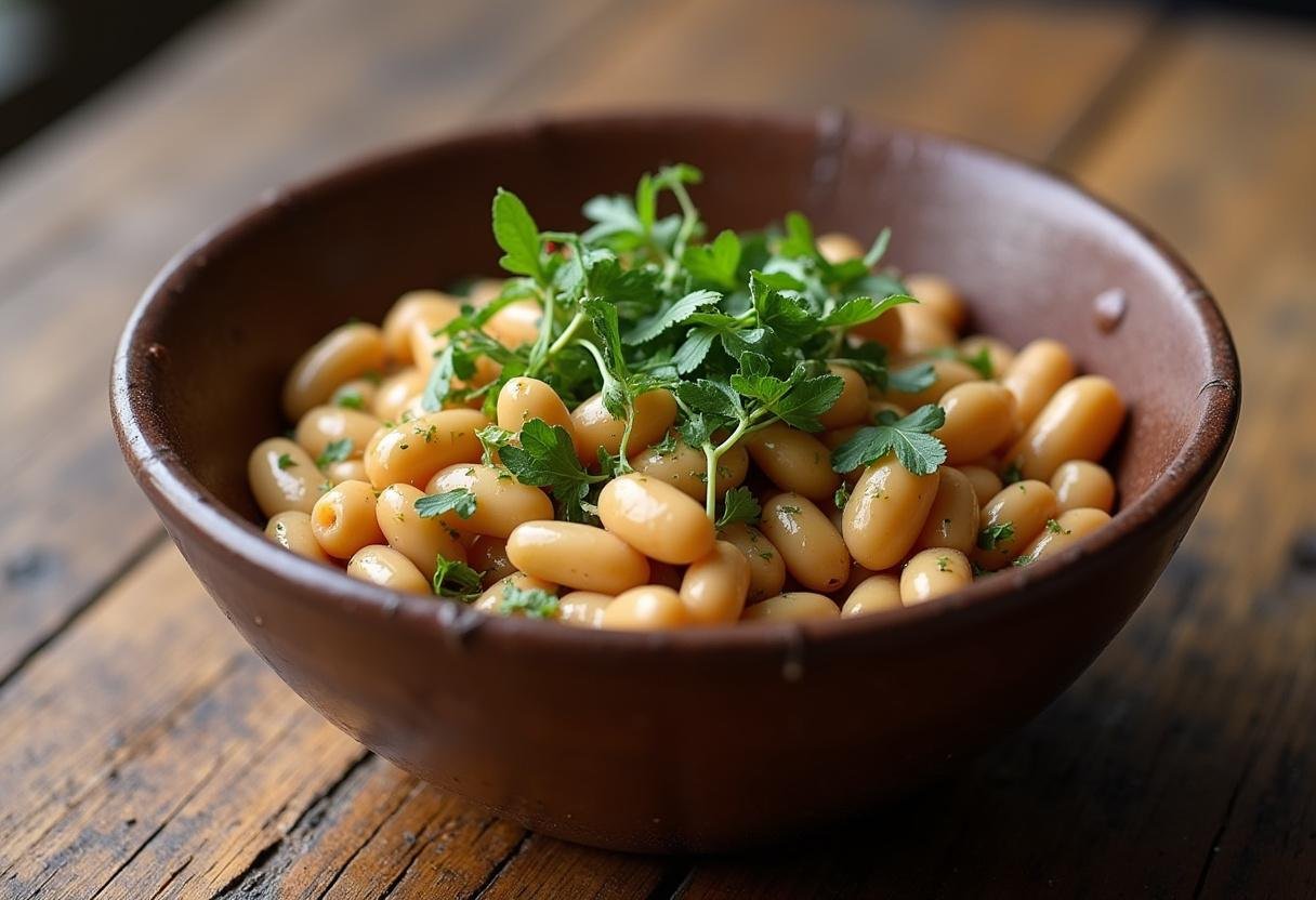 Tigela de favas à Portuguesa, pronta para ser apreciada com um fio de azeite.