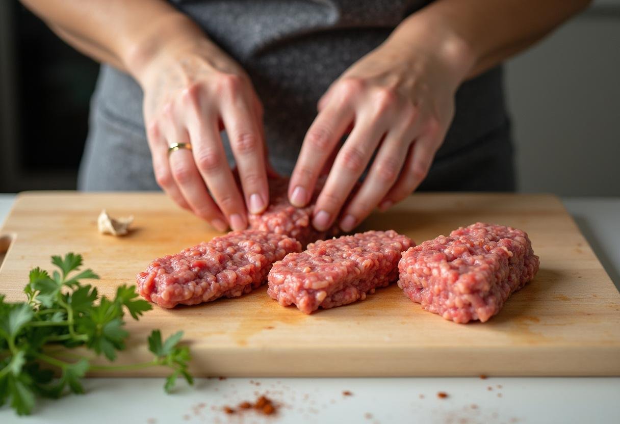 Modelando kaftas em formato de linguiças na receita de Kafta.