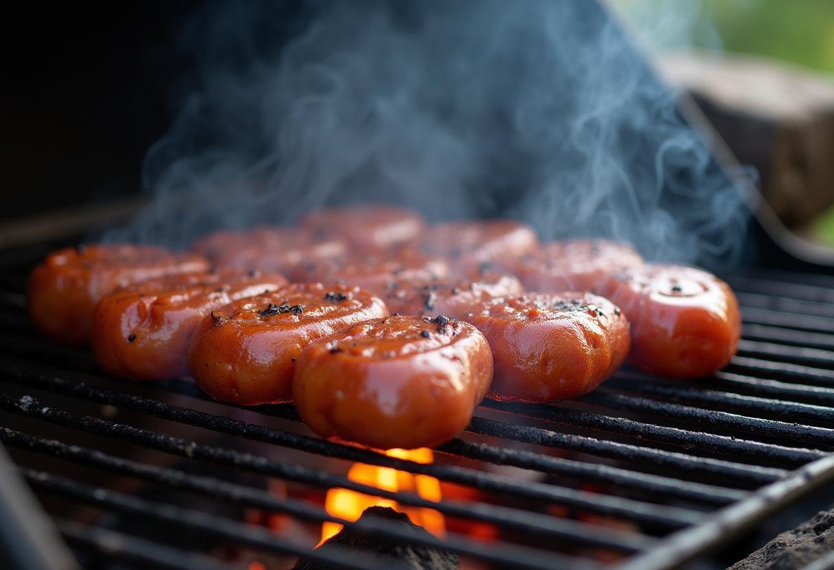 Kaftas sendo grelhadas em uma churrasqueira para a receita de Kafta.