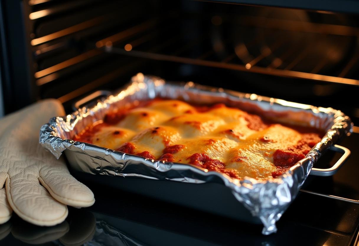 Prato de lasanha de abóbora pronto para ir ao forno.