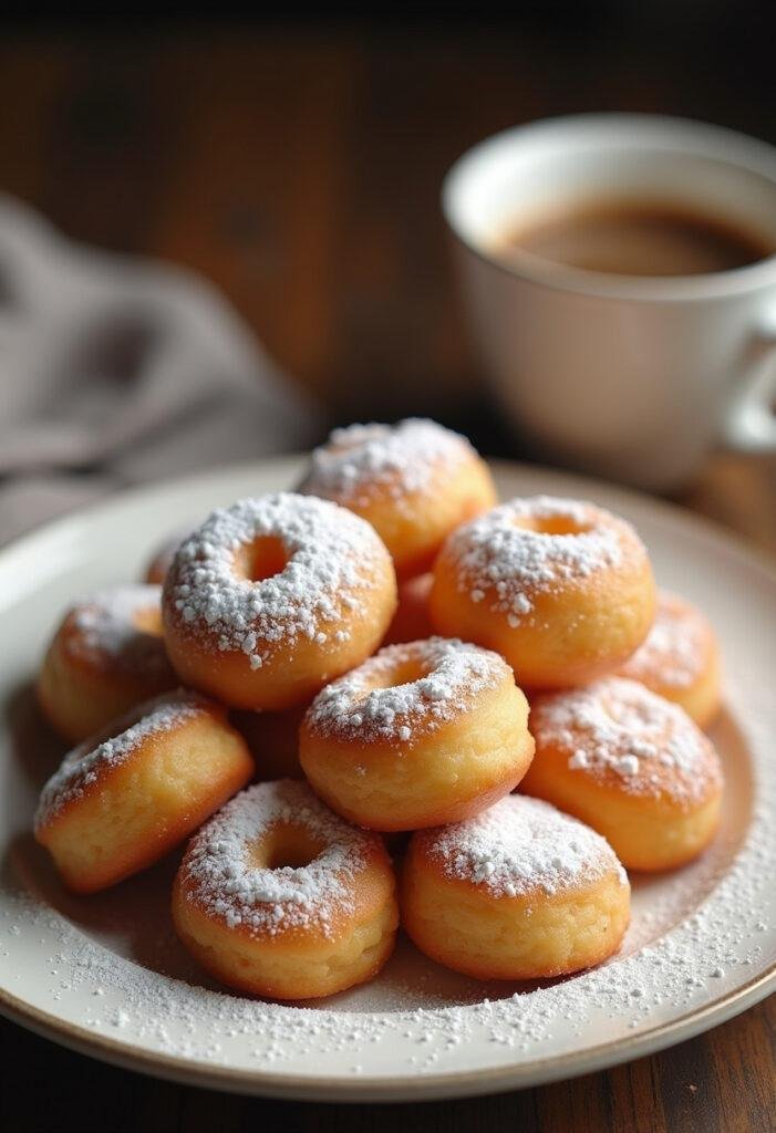 Finished Malassadas Fofas served on a plate, ready to enjoy with coffee.