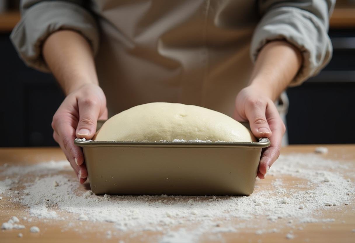 Modelagem da massa de pão de batata-doce para assar em uma forma.