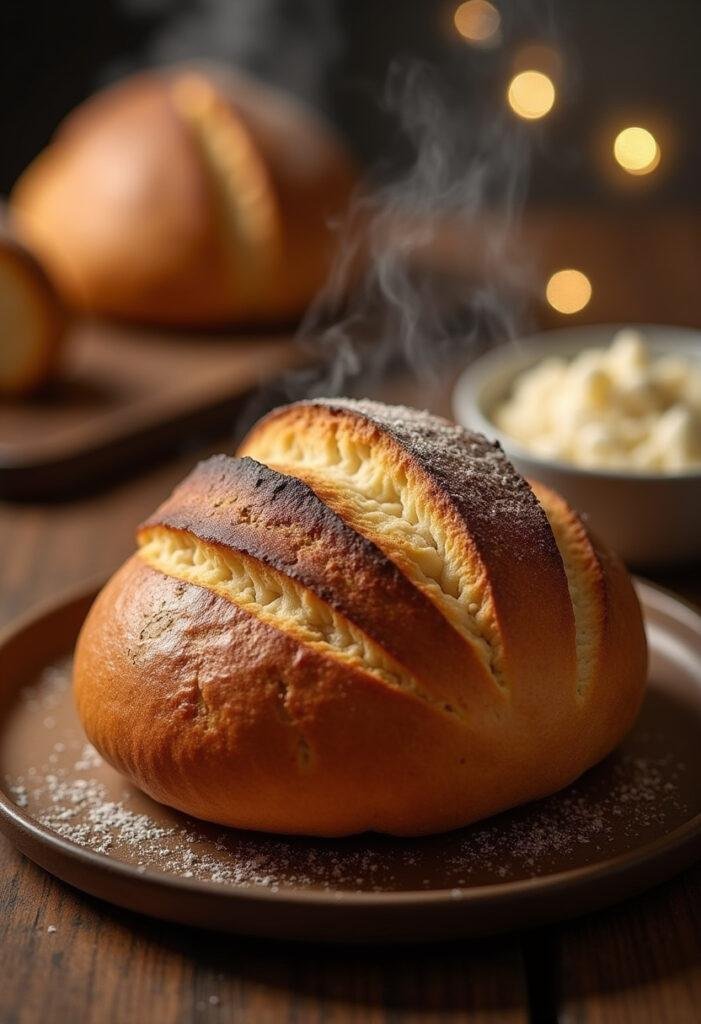 Freshly baked Pão com Chouriço Quentinho served warm, perfect for sharing.