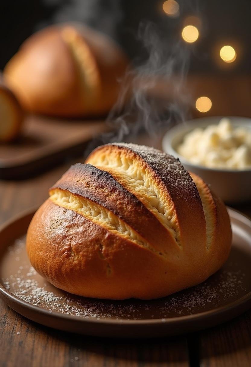 Freshly baked Pão com Chouriço Quentinho served warm, perfect for sharing.