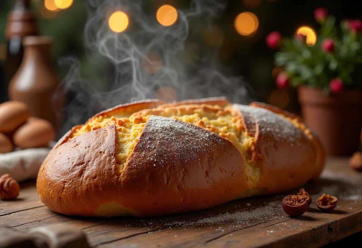 Pão com Chouriço Quentinho recém-assado servido quente, perfeito para compartilhar.