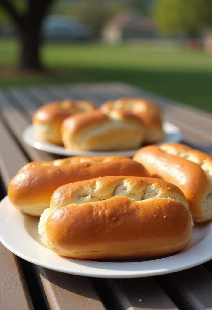 Pão de cachorro-quente caseiro e fofinho, perfeito para um piquenique.