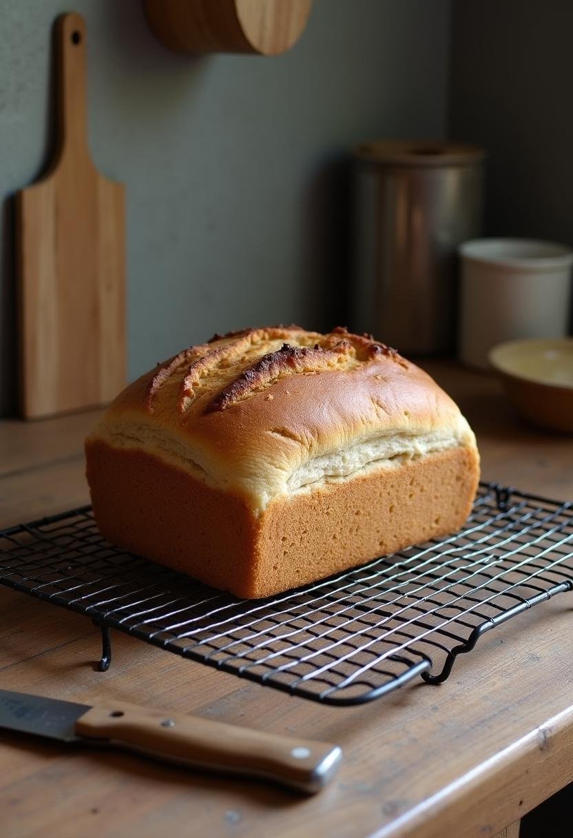 Finished 100% whole wheat bread loaf cooling, perfect for healthy meals.