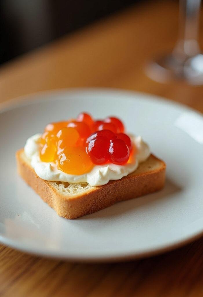 Pão doce com cream cheese e geleia, perfeito para servir em qualquer ocasião.