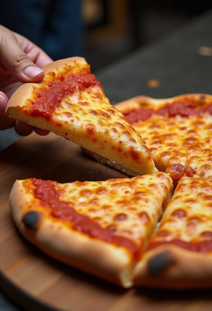Pizza ao estilo de Detroit perfeitamente assada com crosta fofa, ideal para saborear.