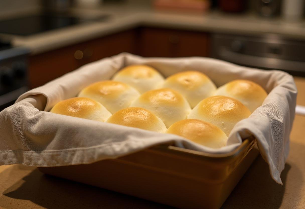 Rolinho de creme de confeiteiro disposto em uma assadeira, prontos para crescer.