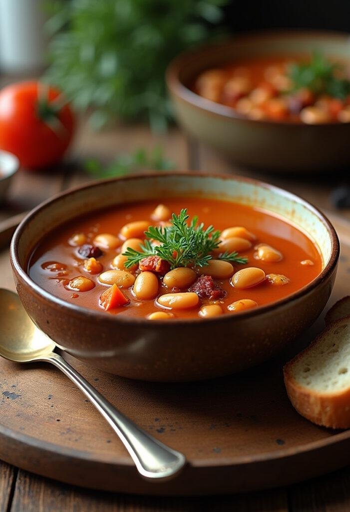 Sopa de feijão com hortaliça reconfortante servida em uma tigela, perfeita para aquecer o coração.