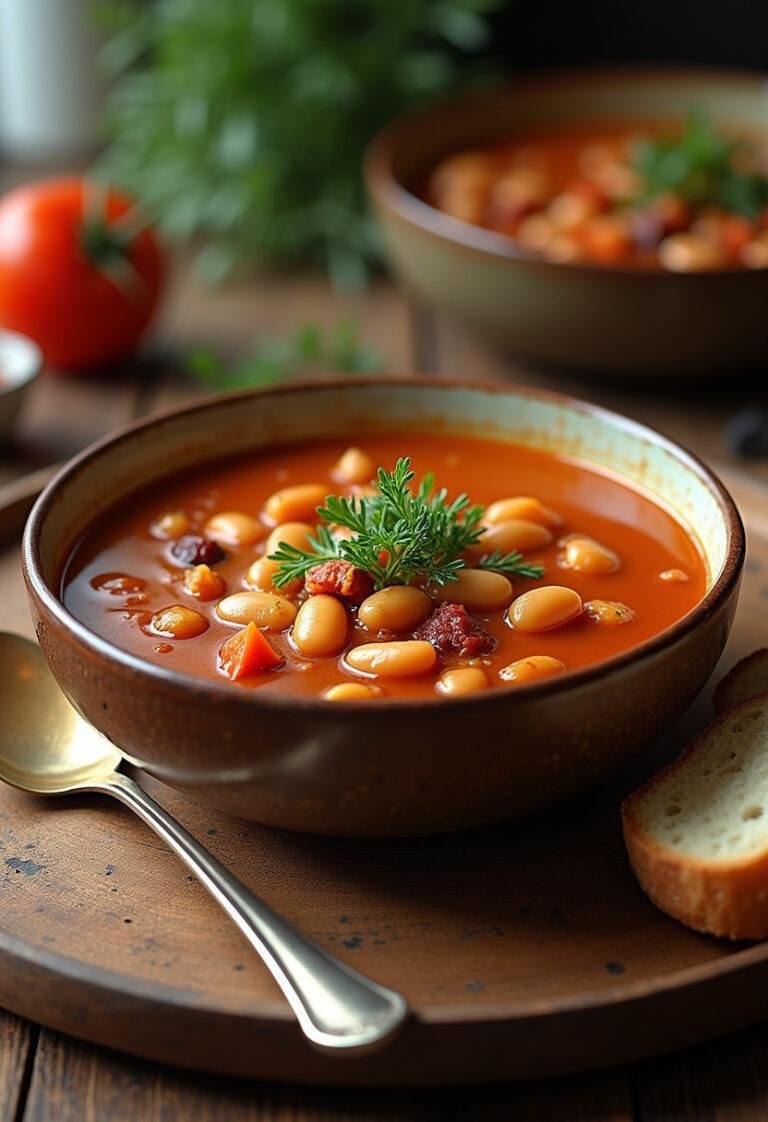 Sopa de feijão com hortaliça reconfortante servida em uma tigela, perfeita para aquecer o coração.