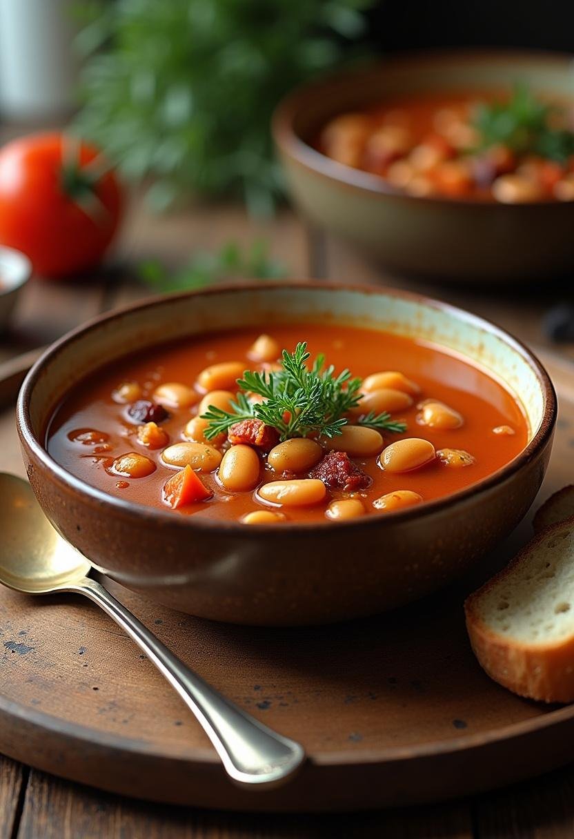 Sopa de feijão com hortaliça reconfortante servida em uma tigela, perfeita para aquecer o coração.