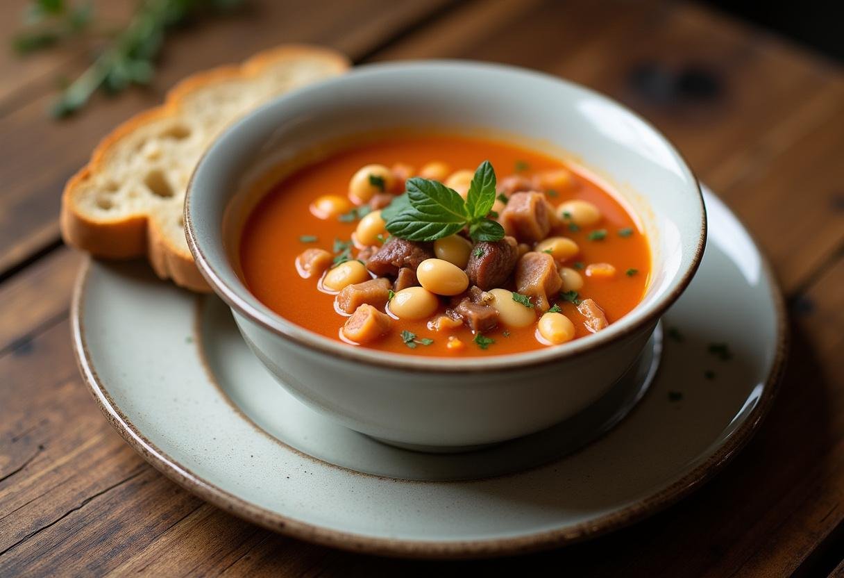 Sopa de feijão com hortaliça reconfortante servida em uma tigela, perfeita para aquecer o coração.