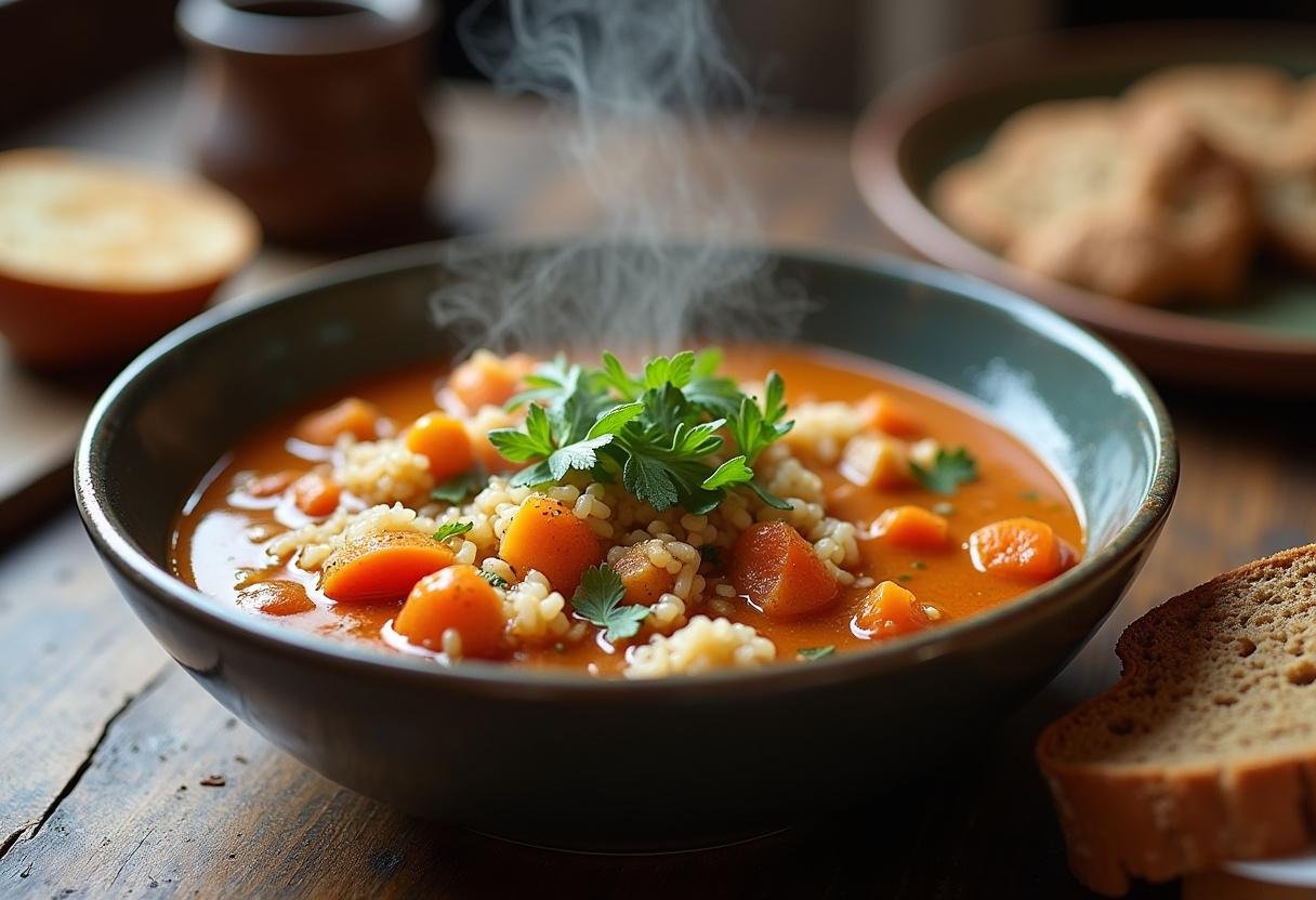 Delicious Nutritive Vegetable Soup with rice, perfect for a healthy meal.
