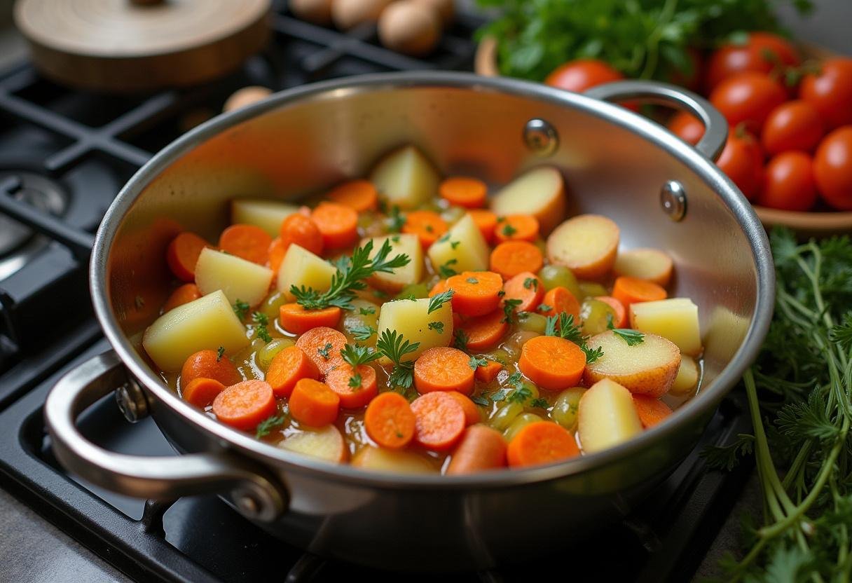 Vegetables being sautéed for Nutritive Vegetable Soup recipe.