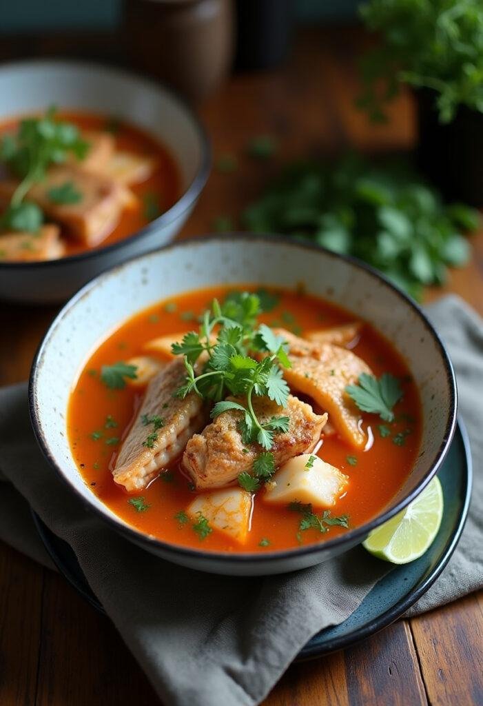 Sopa de Peixe Aromática servida em uma tigela, pronta para ser apreciada.