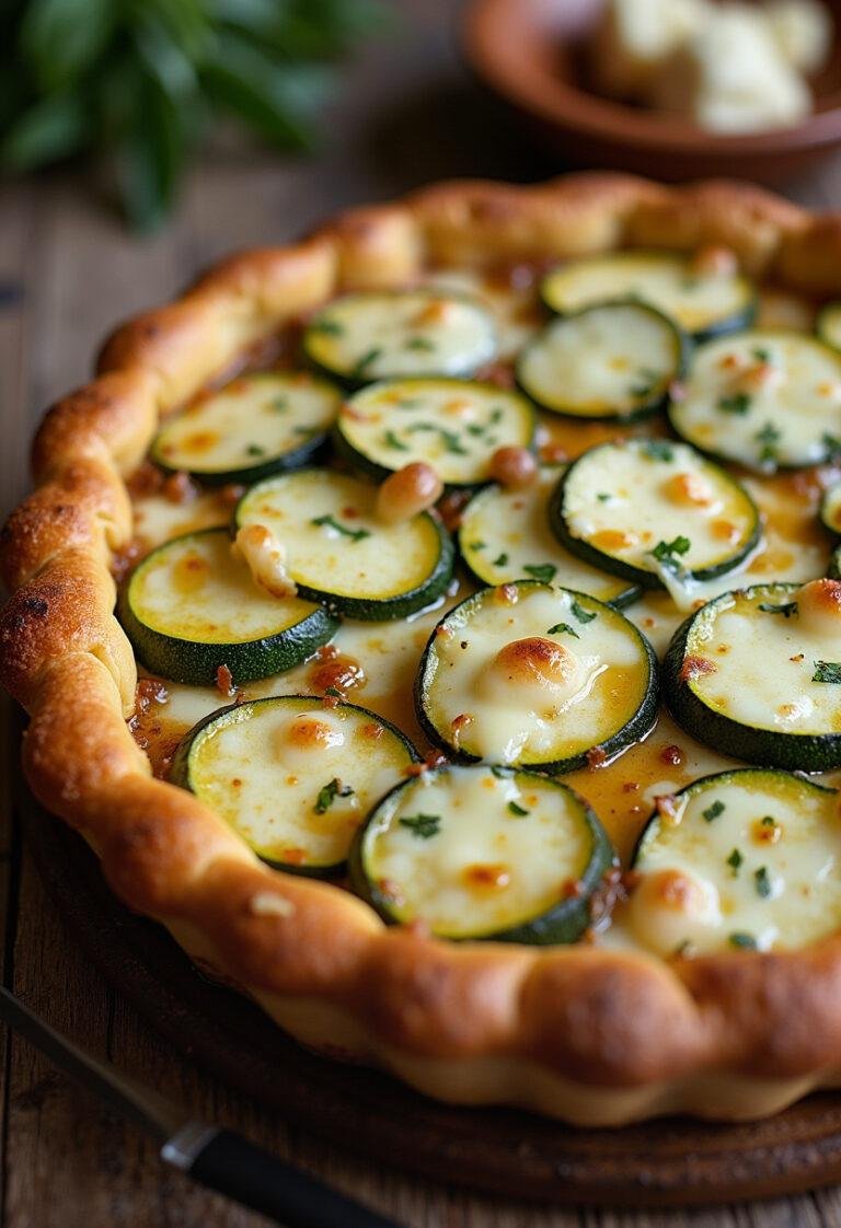 Torta de Abobrinha com Gorgonzola e Mel perfeitamente assada, ideal para a sua refeição.