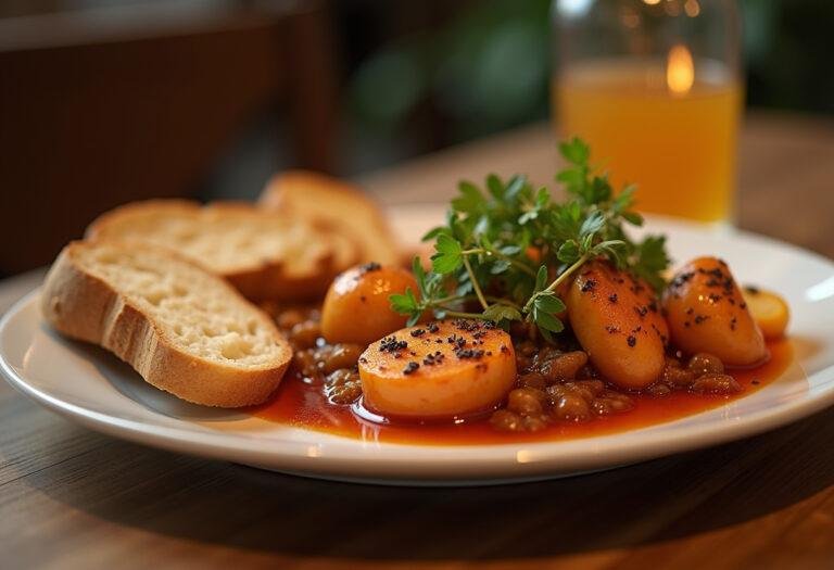 Delicious plate of Alho Francês à Brás garnished with herbs, perfect for enjoying a hearty meal.
