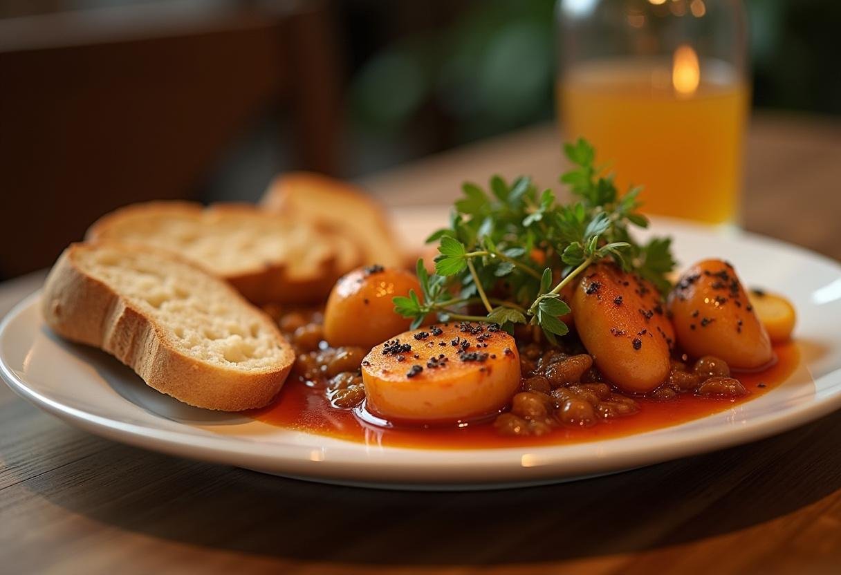 Delicious plate of Alho Francês à Brás garnished with herbs, perfect for enjoying a hearty meal.