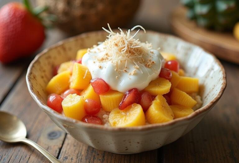 Bowl de Ananás com Banana Tropical, uma sobremesa vibrante e refrescante.