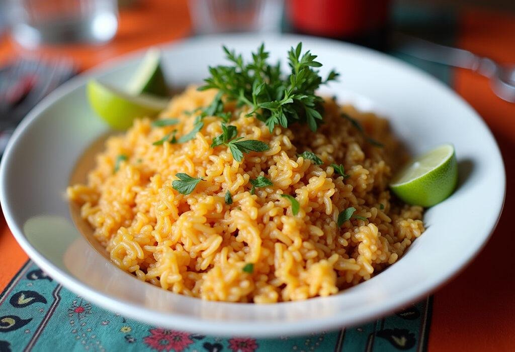 Arroz Tailandês Saboroso servido em prato decorado, perfeito para um jantar delicioso.