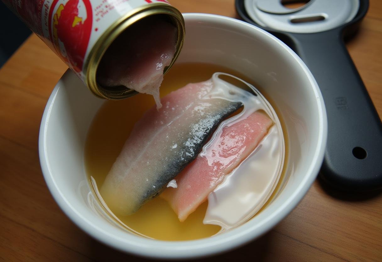Opening a can of tuna for the Arroz de Atum recipe, an essential ingredient.