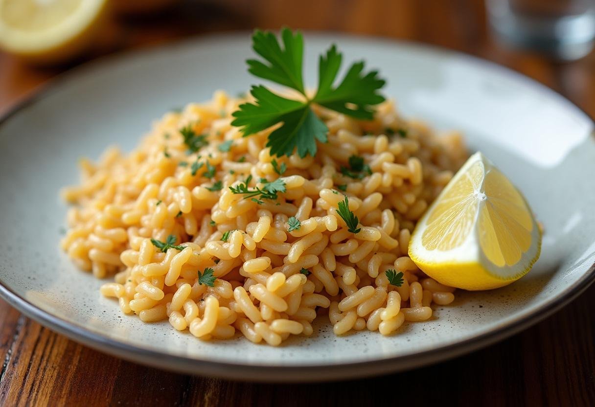 Perfectly presented arroz de lulas delicioso with garnishes, ideal for a seafood feast.