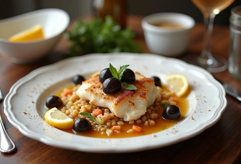 Bacalhau à espanhola grelhado cuidadosamente servido, delicioso para refeições.