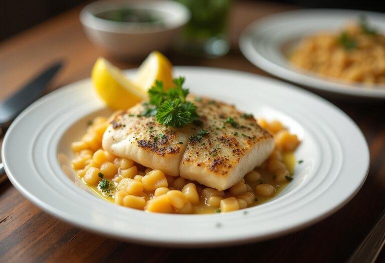 Delicious bacalhau à narcisa served with garnish, ideal for a festive meal.